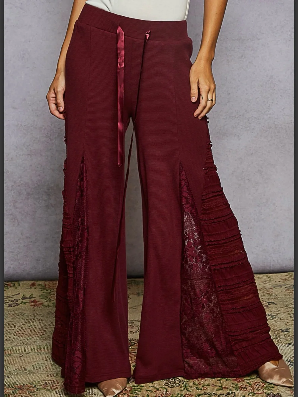 POL Thermal Lace Mix Wide Leg Pants NWOT Small Boho Romantic - Picture 1 of 10